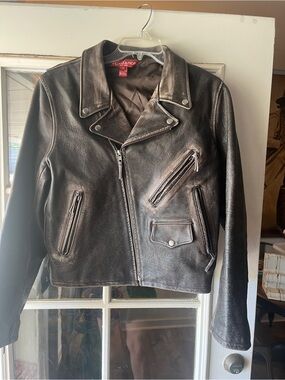 Sundance Black Leather Bomber Biker Jacket for women